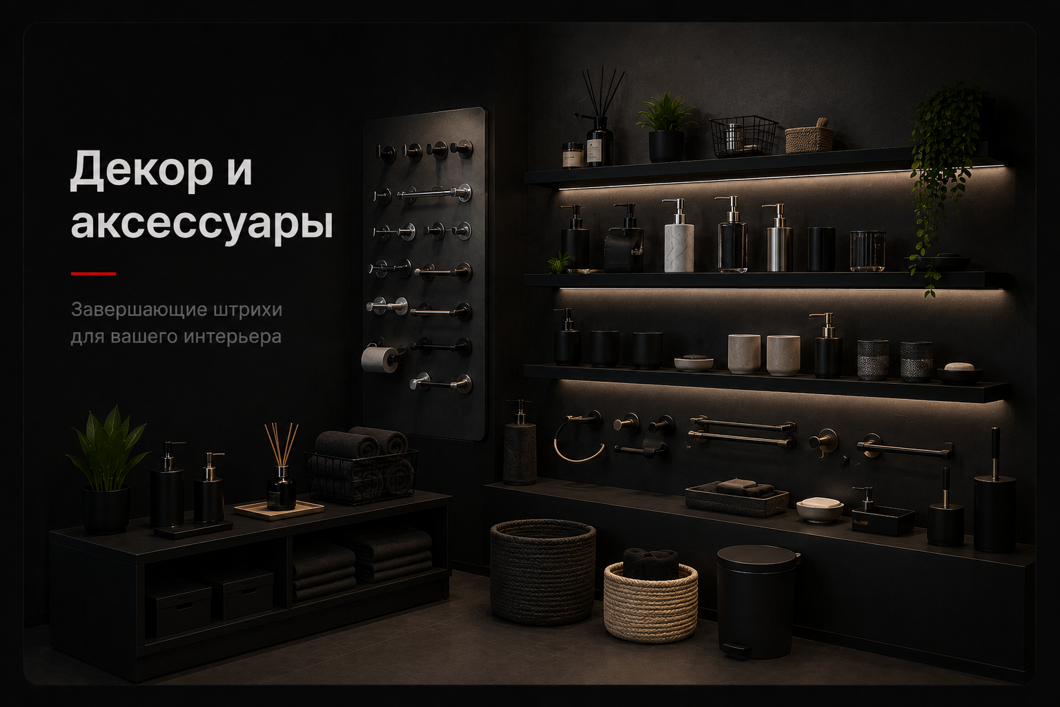 Декор и аксессуары для ванной: дозаторы, текстиль, корзины