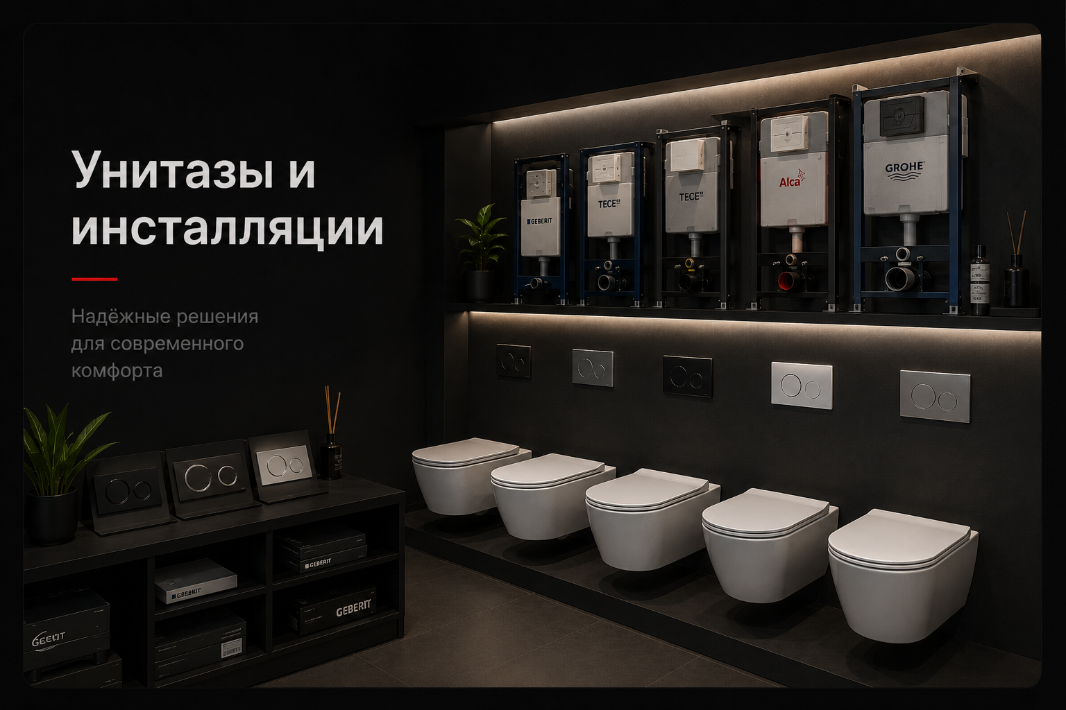 Подвесные унитазы и инсталляции Geberit, TECE, Grohe